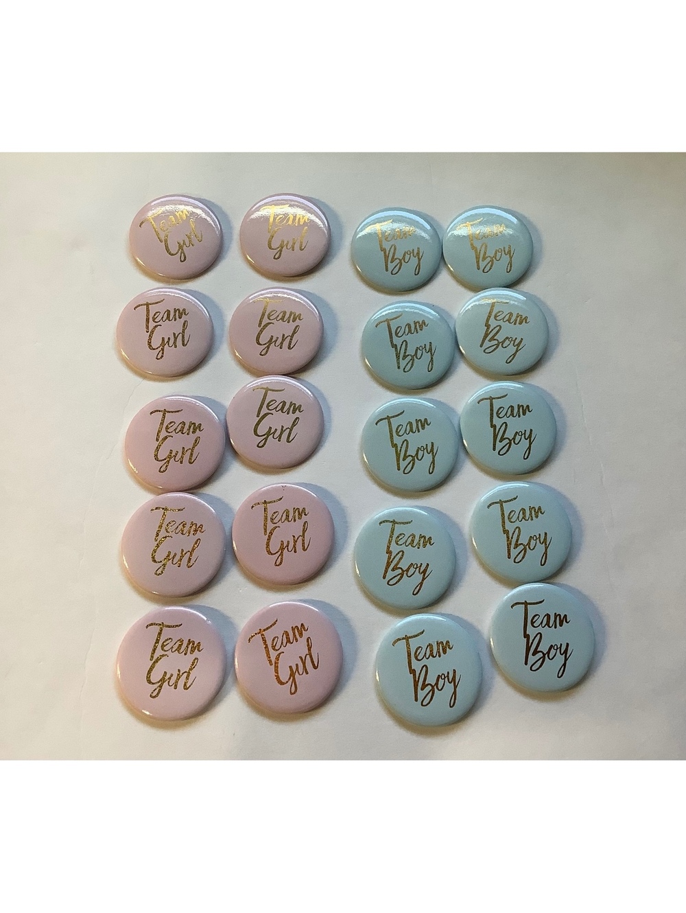 Team Girl and Team Boy Gender Reveal Buttons Set 10 boys 10 girls